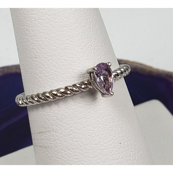 Amethyst Teardrop Faceted Sterling Silver 925 Signed FAS Ring Size 7 - Picture 4 of 16
